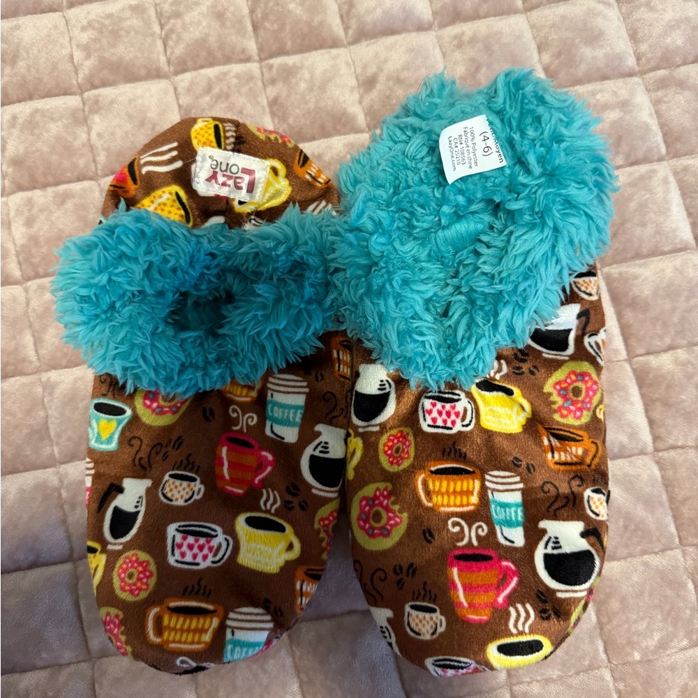 Lazy One Brown and Blue Coffee Cup Slippers